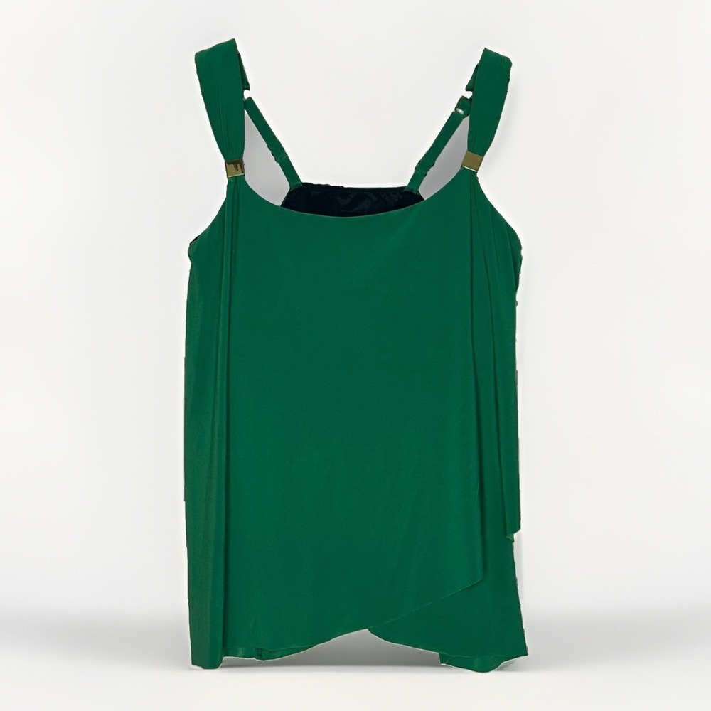 Miraclesuit Swim Top 16 Green Layered Tankini Built In Bra Plus Size 16